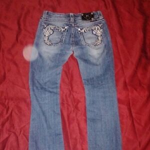 Miss Me Blue Skinny Jeans with Floral Embroidery
